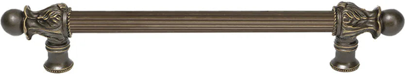 Acanthus 9'' cc with 5/8'' reeded center long pull Romanesque style in Antique Brass. 5551R-3