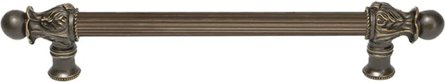 Acanthus 9'' cc with 5/8'' reeded center long pull Romanesque style in Antique Brass. 5551R-3