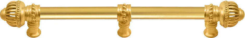 Cricket Cage 9'' cc with 5/8'' smooth center long pull & center brace large finial in Gilded Mercury. 5576-8