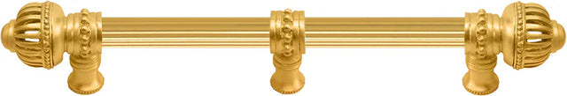 Cricket Cage 9'' cc with 5/8'' reeded center long pull & center brace large finial in Gilded Mercury. 5576R-8