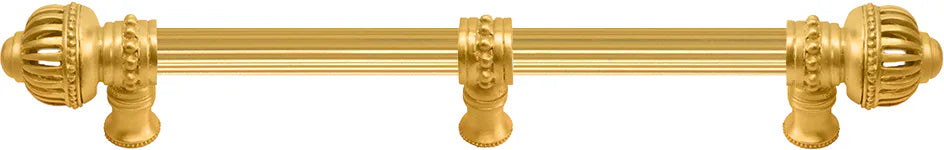 Cricket Cage 12'' cc with 5/8'' reeded center long pull & center brace large finial in Gilded Mercury. 5577R-8