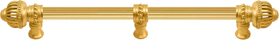 Cricket Cage 22'' cc with 5/8'' reeded center long pull & center brace large finial in Gilded Mercury. 5579R-8