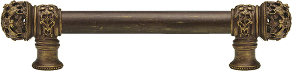 Juliane Grace 6'' cc with 5/8'' smooth center long pull small finial in Antique Brass. 5610-3