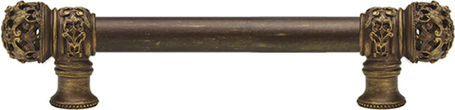 Juliane Grace 6'' cc with 5/8'' smooth center long pull small finial in Antique Brass. 5610-3