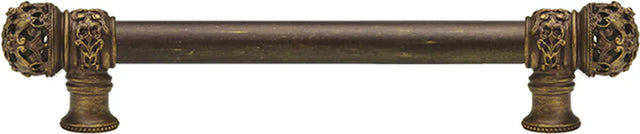 Juliane Grace 9'' cc with 5/8'' smooth center long pull small finial in Antique Brass. 5611-3