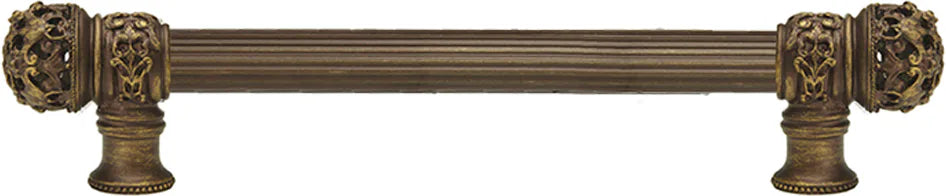Juliane Grace 9'' cc with 5/8'' reeded center long pull small finial in Antique Brass. 5611R-3