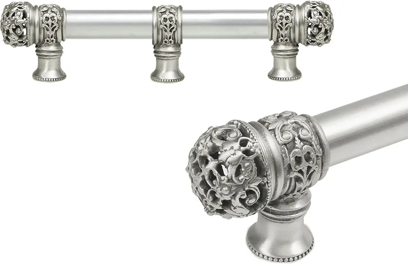 Juliane Grace 6'' cc with 5/8'' smooth center long pull & center brace small finial in Satin. 5615-11