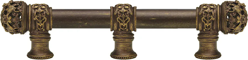 Juliane Grace 6'' cc with 5/8'' smooth center long pull & center brace small finial in Antique Brass. 5615-3