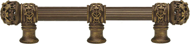 Juliane Grace 6'' cc with 5/8'' reeded center long pull & center brace small finial in Antique Brass. 5615R-3