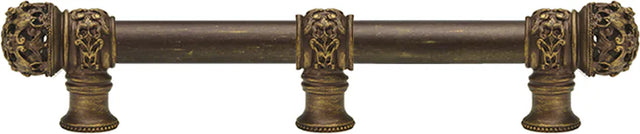 Juliane Grace 9'' cc with 5/8'' smooth center long pull & center brace small finial in Antique Brass. 5616-3