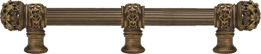 Juliane Grace 9'' cc with 5/8'' reeded center long pull & center brace small finial in Antique Brass. 5616R-3