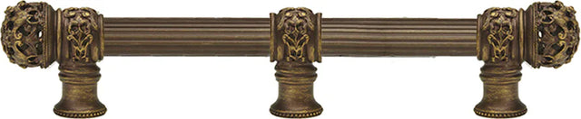 Juliane Grace 9'' cc with 5/8'' reeded center long pull & center brace small finial in Antique Brass. 5616R-3