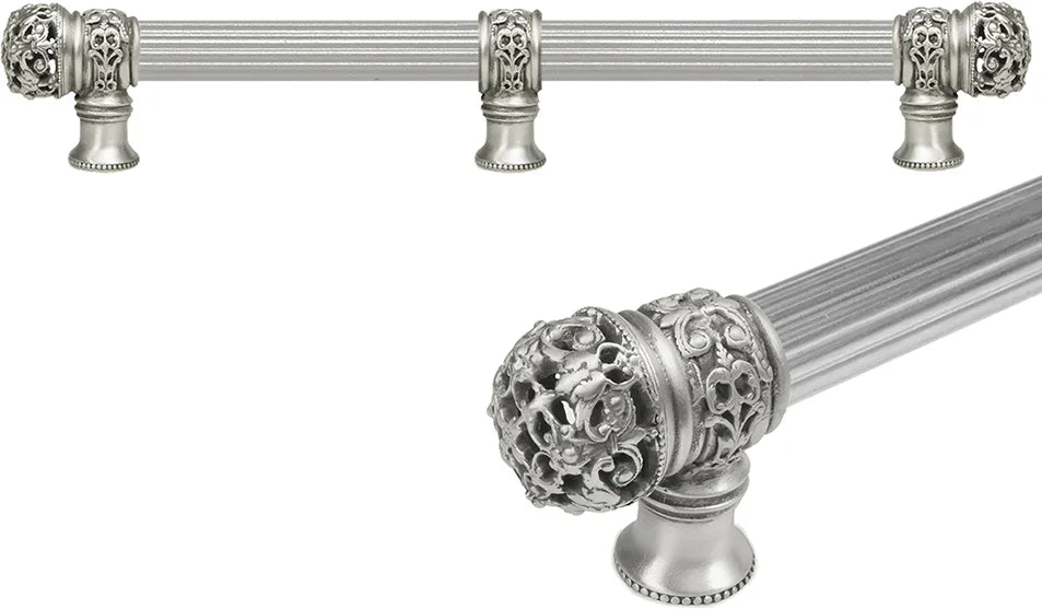 Juliane Grace 12'' cc with 5/8'' reeded center long pull & center brace small finial in Satin. 5617R-11