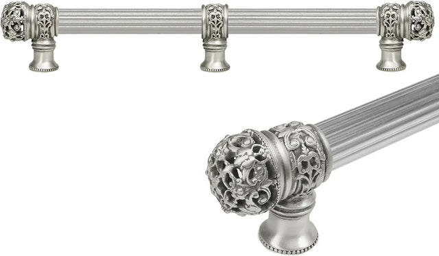 Juliane Grace 12'' cc with 5/8'' reeded center long pull & center brace small finial in Satin. 5617R-11