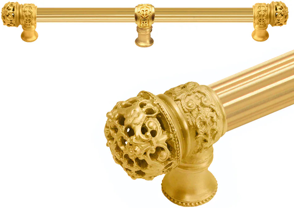 Juliane Grace 22'' cc with 5/8'' reeded center long pull & center brace small finial in Gilded Mercury. 5619R-8