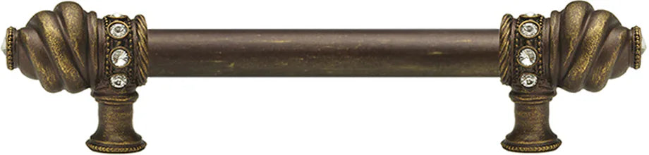 Caché 6'' cc with 5/8'' smooth center long pull with 16 rivoli Swarovski Clear Crystals in Antique Brass. 5670-3C