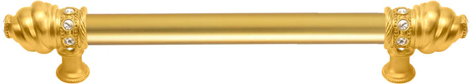 Caché 6'' cc with 5/8'' smooth center long pull with 16 rivoli Swarovski Clear Crystals in Gilded Mercury. 5670-8C