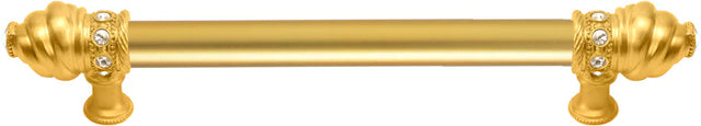 Caché 6'' cc with 5/8'' smooth center long pull with 16 rivoli Swarovski Clear Crystals in Gilded Mercury. 5670-8C