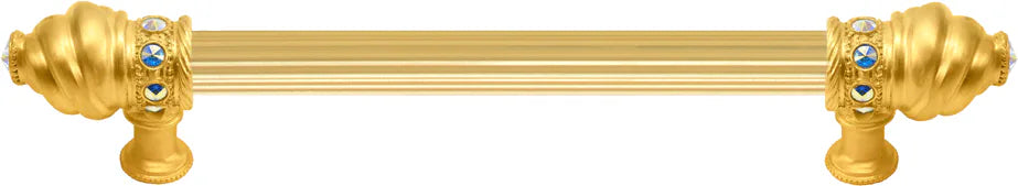 Caché 6'' cc with 5/8'' reeded center long pull with 16 rivoli Swarovski Aurore Boreale Crystals 5670R-8AB