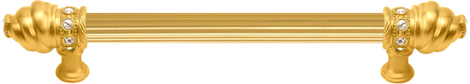 Caché 6'' cc with 5/8'' reeded center long pull with 16 rivoli Swarovski Clear Crystals in Gilded Mercury. 5670R-8C