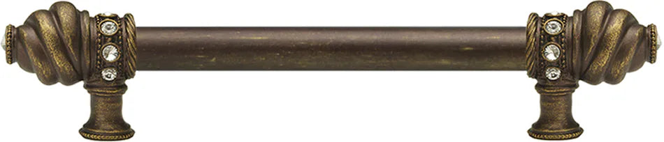 Caché 9'' cc with 5/8'' smooth center long pull with 16 rivoli Swarovski Clear Crystals in Antique Brass. 5671-3C