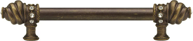 Caché 9'' cc with 5/8'' smooth center long pull with 16 rivoli Swarovski Clear Crystals in Antique Brass. 5671-3C