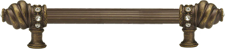 Caché 9'' cc with 5/8'' reeded center long pull with 16 rivoli Swarovski Clear Crystals in Antique Brass. 5671R-3C