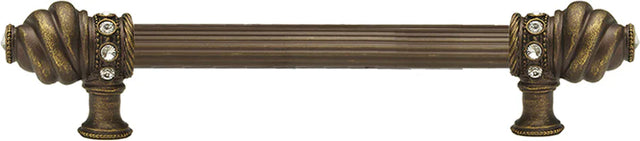 Caché 9'' cc with 5/8'' reeded center long pull with 16 rivoli Swarovski Clear Crystals in Antique Brass. 5671R-3C