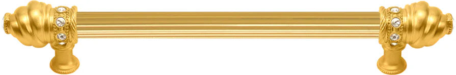 Caché 9'' cc with 5/8'' reeded center long pull with 16 rivoli Swarovski Clear Crystals in Gilded Mercury. 5671R-8C