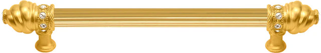 Caché 9'' cc with 5/8'' reeded center long pull with 16 rivoli Swarovski Clear Crystals in Gilded Mercury. 5671R-8C