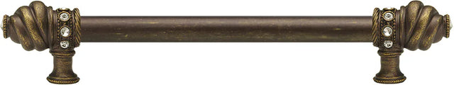Caché 12'' cc with 5/8'' smooth center long pull with 16 rivoli Swarovski Clear Crystals in Antique Brass. 5672-3C