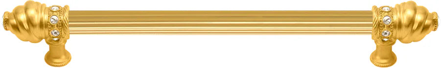 Caché 12'' cc with 5/8'' reeded center long pull with 16 rivoli Swarovski Clear Crystals in Gilded Mercury. 5672R-8C
