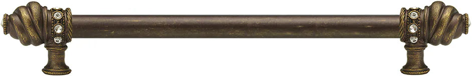 Caché 18'' cc with 5/8'' smooth center long pull with 16 rivoli Swarovski Clear Crystals in Antique Brass. 5673-3C