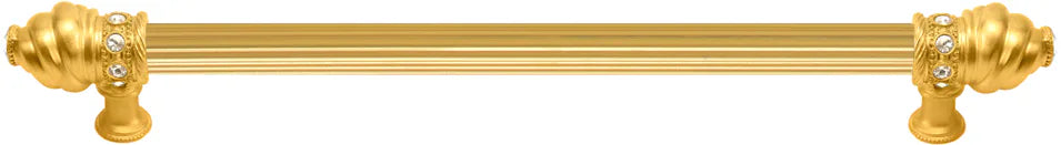 Caché 22'' cc with 5/8'' reeded center long pull with 16 rivoli Swarovski Clear Crystals in Gilded Mercury. 5674R-8C