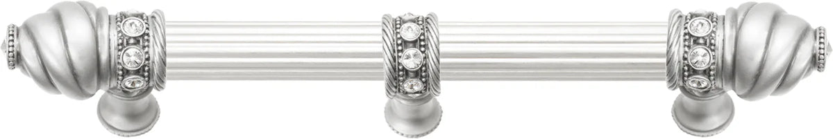 Caché 6'' cc with 5/8'' reeded center long pull & center brace with 16 rivoli Swarovski Clear Crystals in Satin 5675R-11C