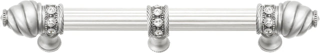 Caché 6'' cc with 5/8'' reeded center long pull & center brace with 16 rivoli Swarovski Clear Crystals in Satin 5675R-11C
