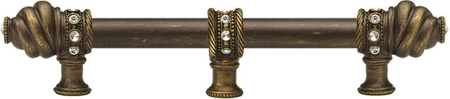 Caché 9'' cc with 5/8'' smooth center long pull & center brace with 16 rivoli Swarovski Clear Crystals in Antique Brass. 5676-3C