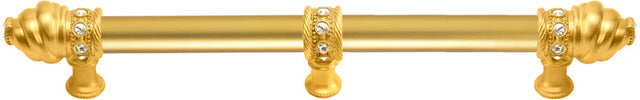 Caché 9'' cc with 5/8'' smooth center long pull & center brace with 16 rivoli Swarovski Clear Crystals in Gilded Mercury. 5676-8C