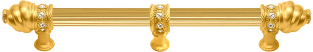 Caché 9'' cc with 5/8'' reeded center long pull & center brace with 16 rivoli Swarovski Clear Crystals in Gilded Mercury. 5676R-8C