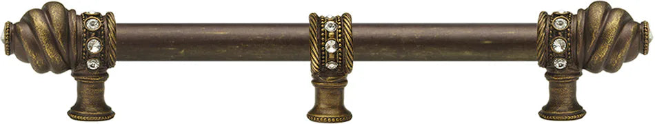 Caché 12'' cc with 5/8'' smooth center long pull & center brace with 16 rivoli Swarovski Clear Crystals in Antique Brass. 5677-3C