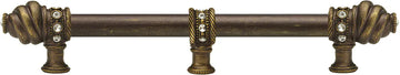 Caché 12'' cc with 5/8'' smooth center long pull & center brace with 16 rivoli Swarovski Clear Crystals in Antique Brass. 5677-3C