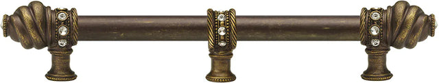 Caché 12'' cc with 5/8'' smooth center long pull & center brace with 16 rivoli Swarovski Clear Crystals in Antique Brass. 5677-3C