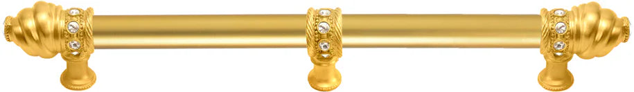 Caché 12'' cc with 5/8'' smooth center long pull & center brace with 16 rivoli Swarovski Clear Crystals in Gilded Mercury. 5677-8C