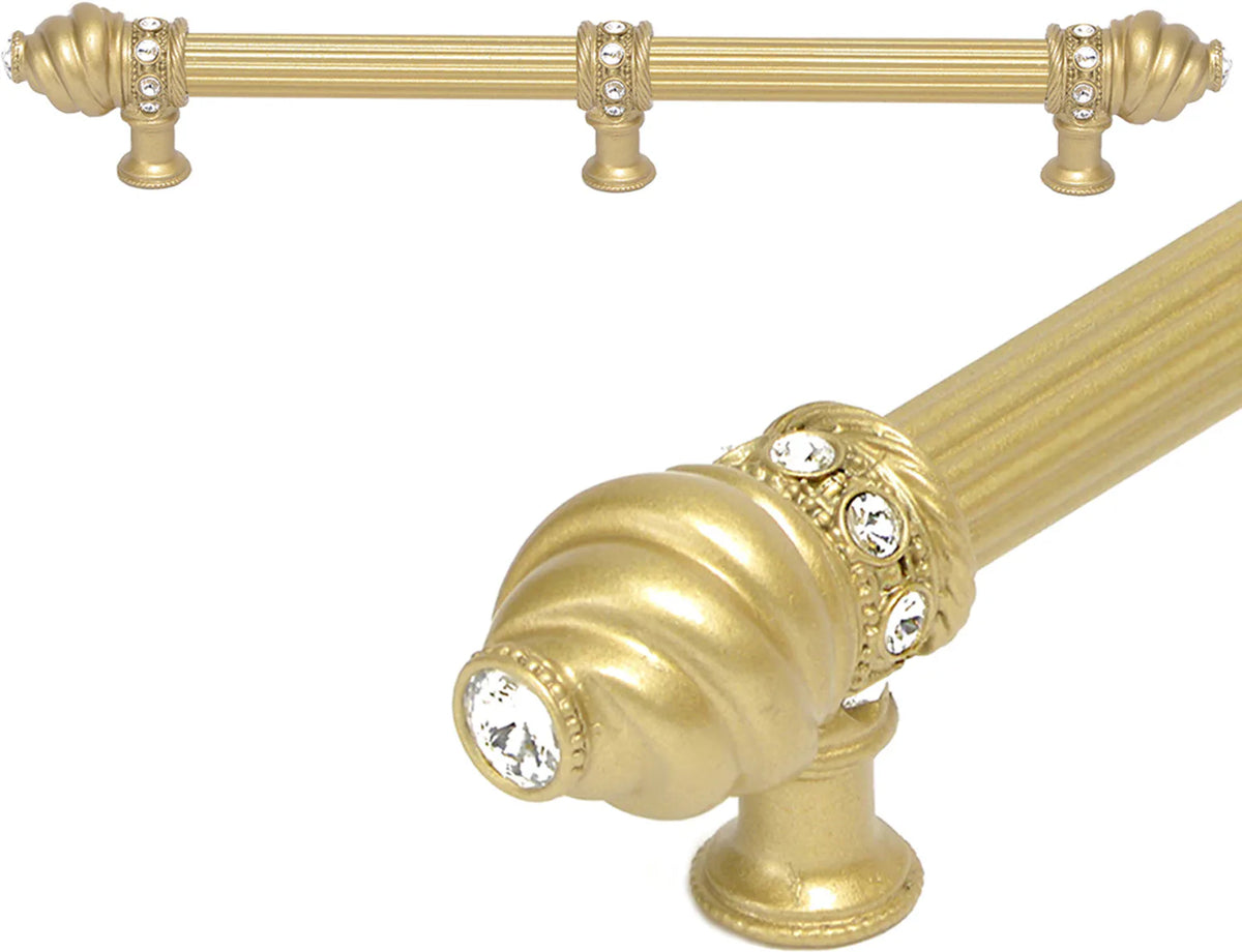 Caché 12'' cc with 5/8'' reeded center long pull & center brace with 16 rivoli Swarovski Clear Crystals in Soft Gold 5677R-27C