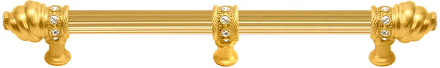 Caché 12'' cc with 5/8'' reeded center long pull & center brace with 16 rivoli Swarovski Clear Crystals in Gilded Mercury. 5677R-8C
