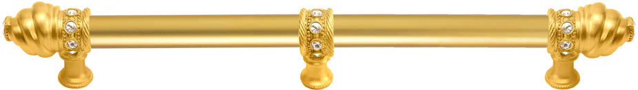 Caché 18'' cc with 5/8'' smooth center long pull & center brace with 16 rivoli Swarovski Clear Crystals in Gilded Mercury. 5678-8C