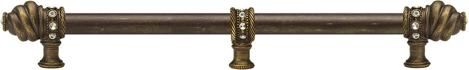 Caché 22'' cc with 5/8'' smooth center long pull & center brace with 16 rivoli Swarovski Clear Crystals in Antique Brass. 5679-3C