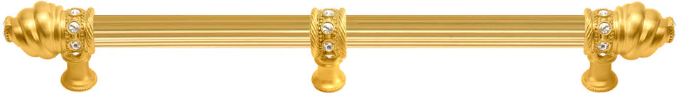 Caché 22'' cc with 5/8'' reeded center long pull & center brace with 16 rivoli Swarovski Clear Crystals in Gilded Mercury. 5679R-8C