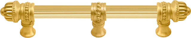 Cricket Cage 6'' cc with 5/8'' reeded center long pull & center brace large finial in Gilded Mercury. 5685R-8