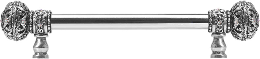 Juliane Grace 6'' cc with 5/8'' smooth center long pull large finial w/ 56 Swarovski Clear & Aurore Boreale Crystals 5690-9CAB